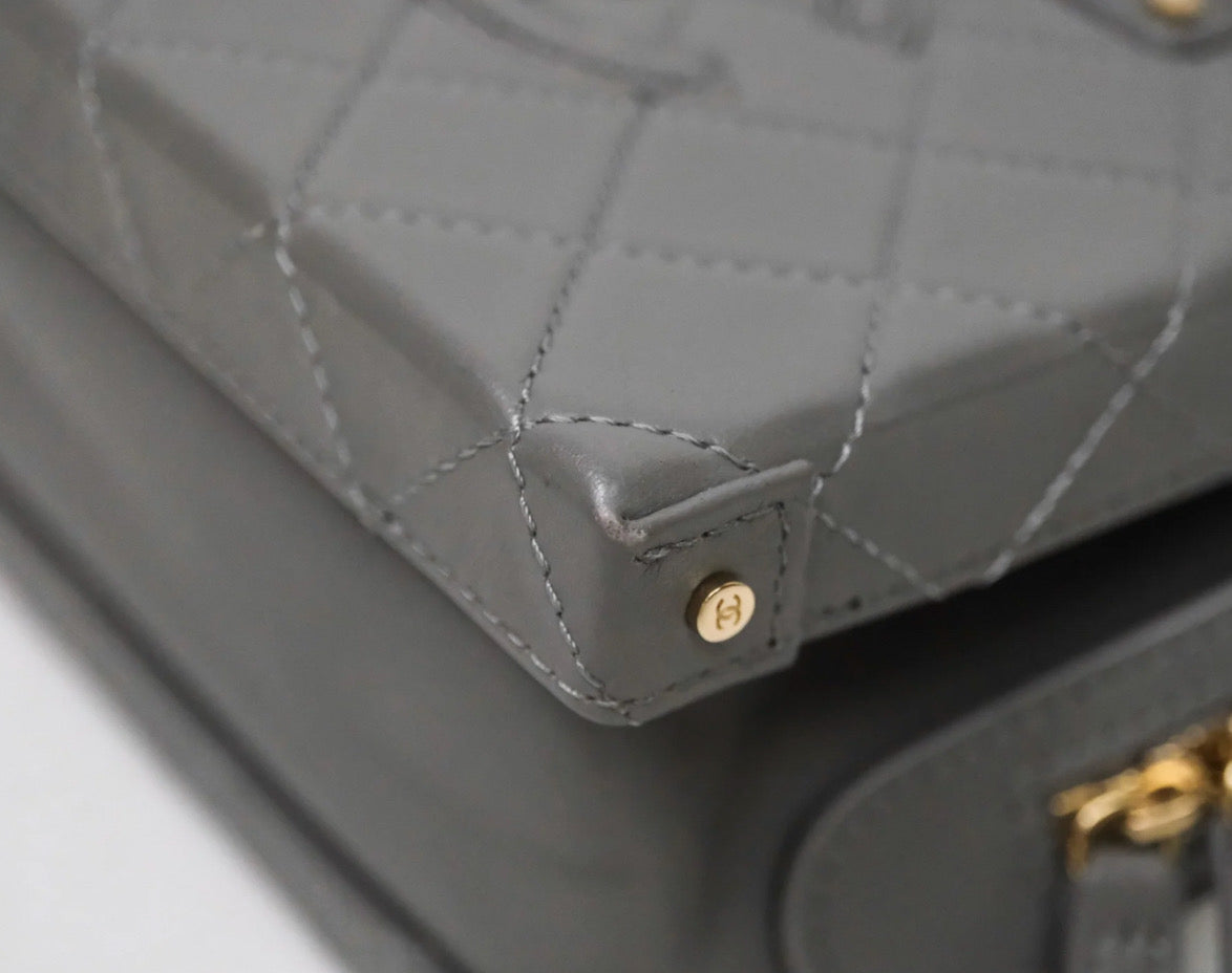 Chanel CC Vault Vanity Handle Case In Grey Calfskin Bag Gold Hardware Chanel
