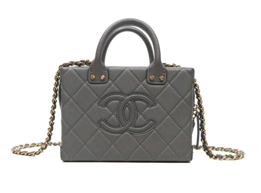 Chanel CC Vault Vanity Handle Case In Grey Calfskin Bag Gold Hardware Chanel