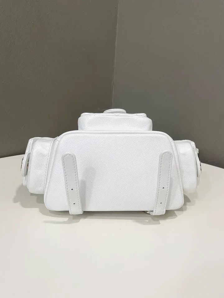Chanel 23K Triple Duma Backpack Ivory White Caviar