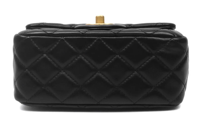 Chanel Pearl Crush Mini Square Quilted Black Lambskin Aged Gold Hardware