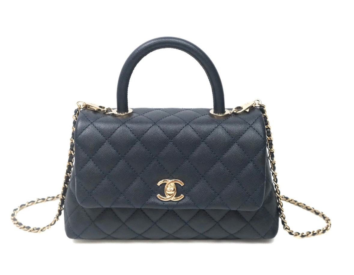 Chanel Small Coco Handle Quilted Navy Blue Caviar Gold Hardware 2021 (30 series)