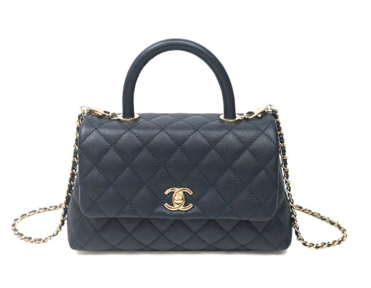 Chanel Small Coco Handle Quilted Navy Blue Caviar Gold Hardware 2021 (30 series)