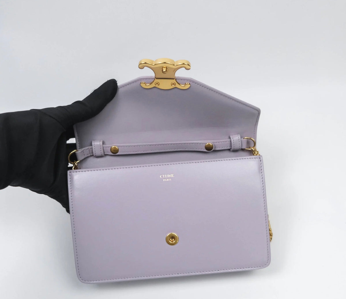 Celine margo wallet on chain in purple lavender shiny calfskin