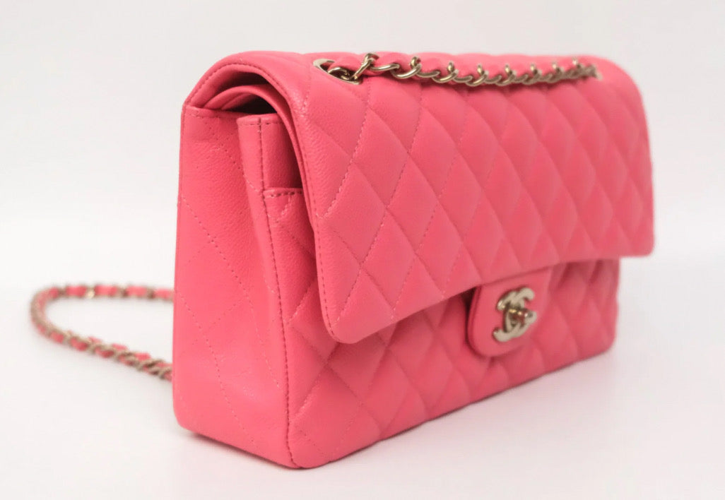 Chanel Classic M/L Medium Flap Quilted Hot Pink Caviar Gold Hardware