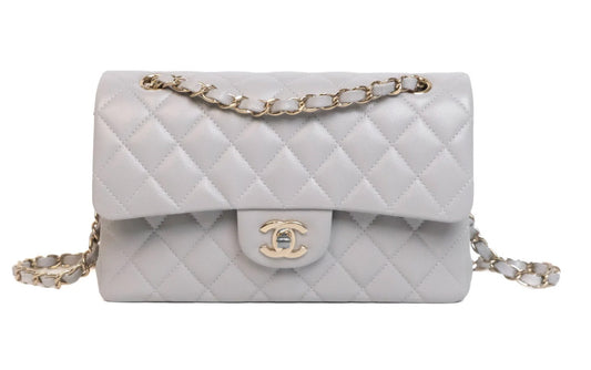 Chanel Small Classic Flap Quilted Grey Caviar Gold Hardware 2021