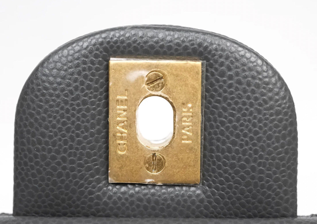Chanel Quilted CC Top Handle Flap Bag Grey Caviar Aged Gold Hardware Chanel