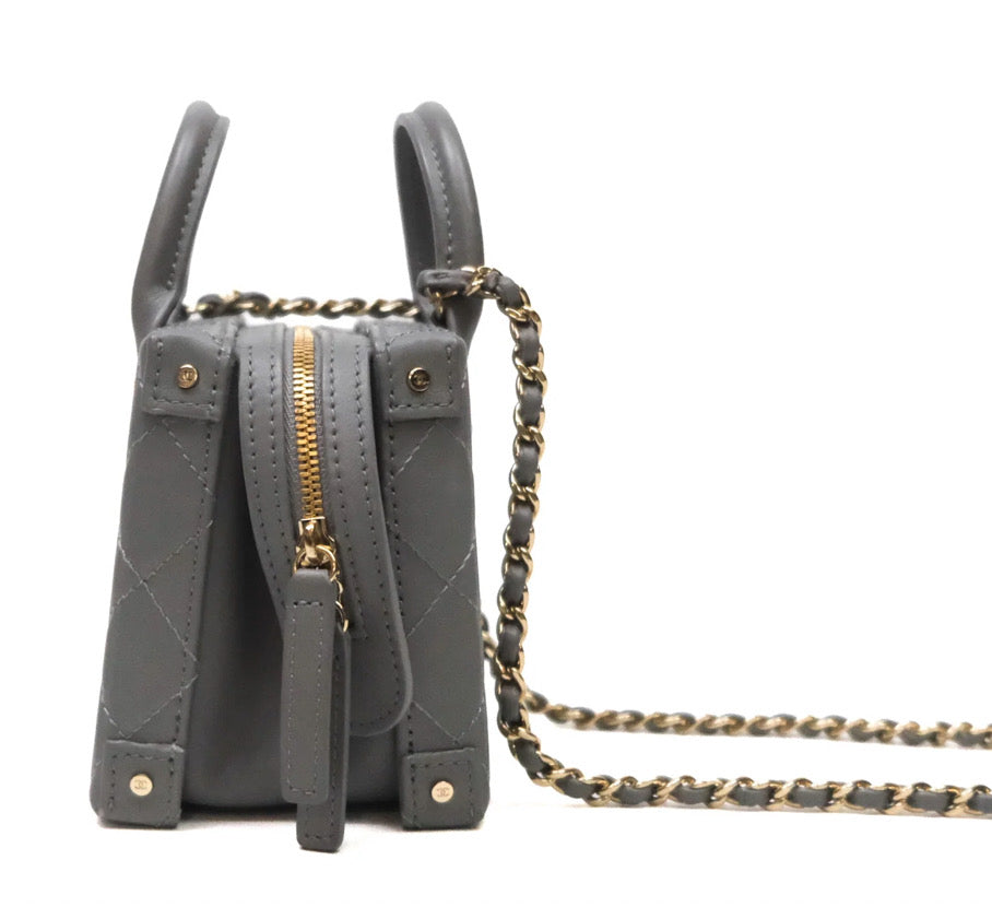 Chanel CC Vault Vanity Handle Case In Grey Calfskin Bag Gold Hardware Chanel