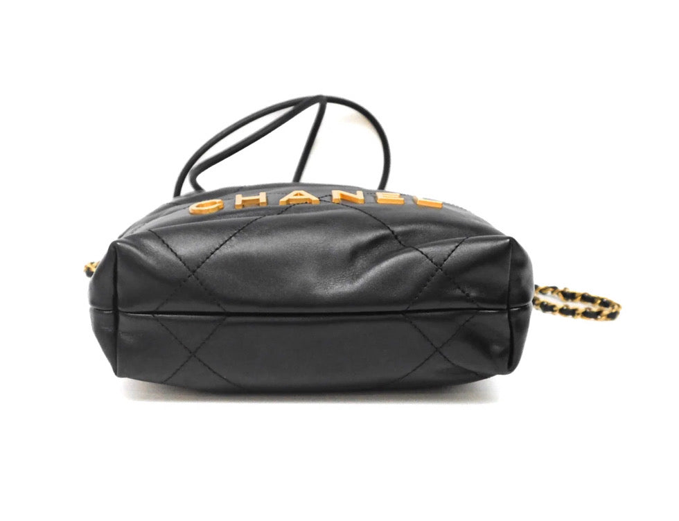 Chanel 22 Mini Bag Black Crumpled Calfskin Aged Gold Hardware 2023