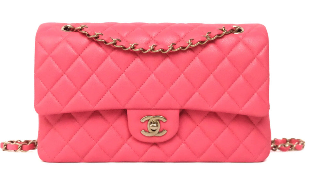Chanel Classic M/L Medium Flap Quilted Hot Pink Caviar Gold Hardware