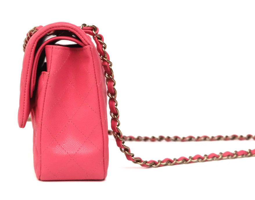 Chanel Classic M/L Medium Flap Quilted Hot Pink Caviar Gold Hardware
