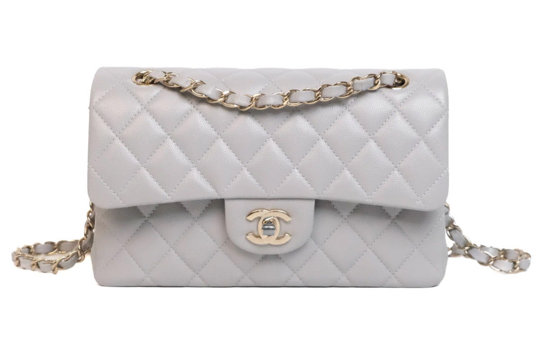 Chanel Small Classic Flap Quilted Grey Caviar Gold Hardware 2021