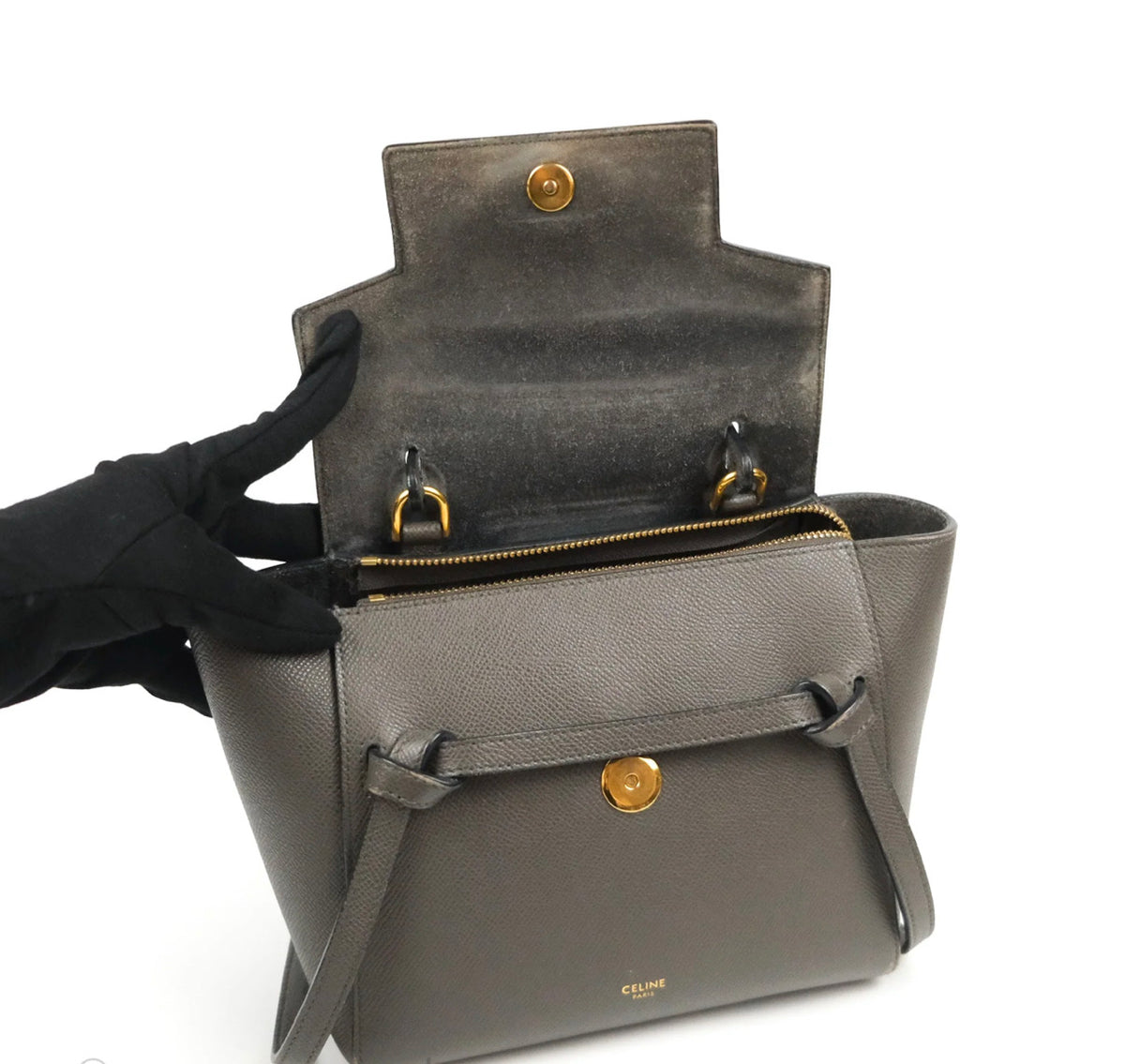 Celine nano belt bag grey grained calfskin