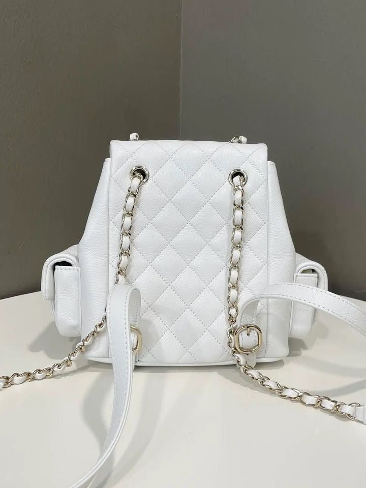 Chanel 23K Triple Duma Backpack Ivory White Caviar