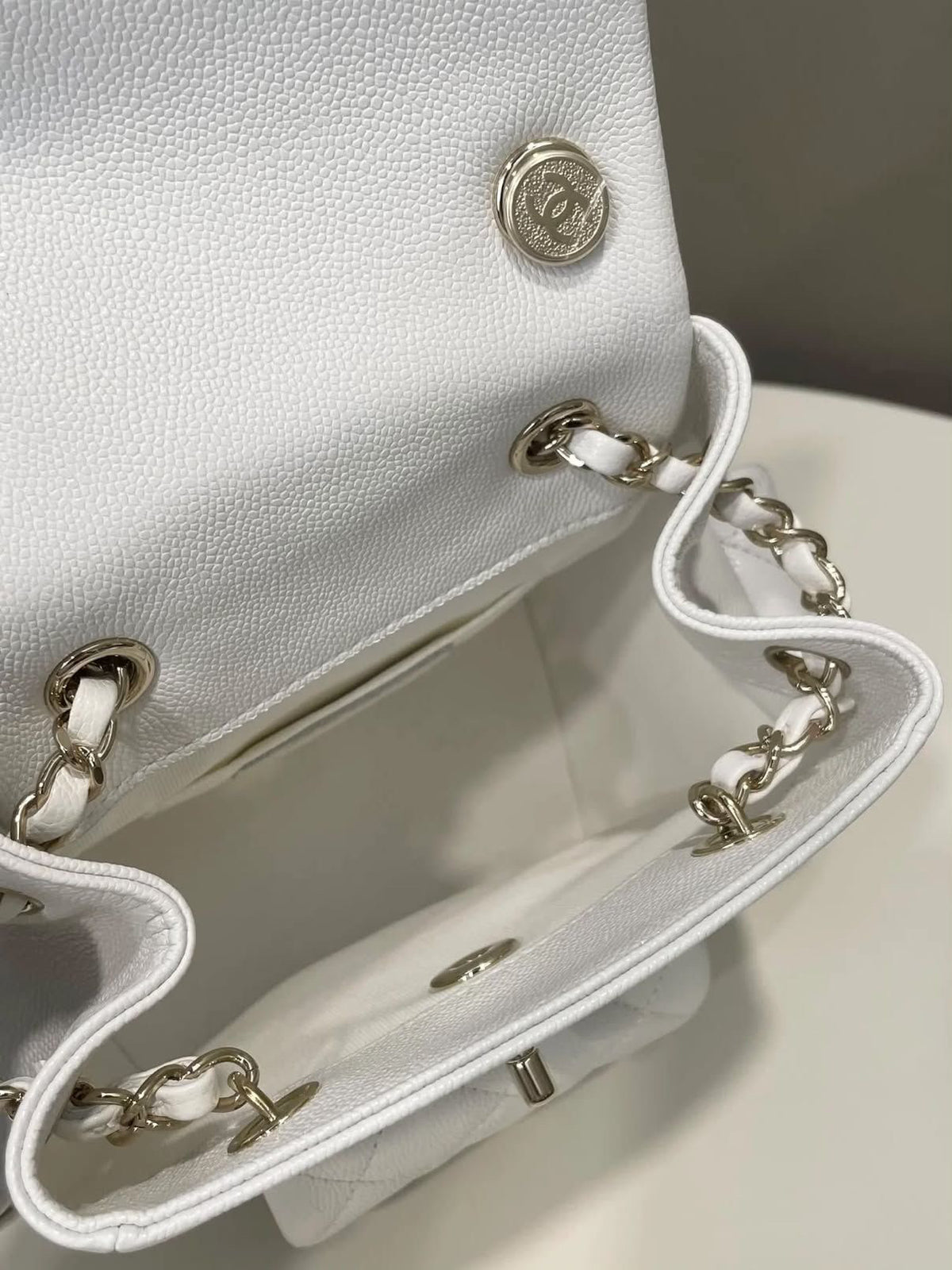 Chanel 23K Triple Duma Backpack Ivory White Caviar