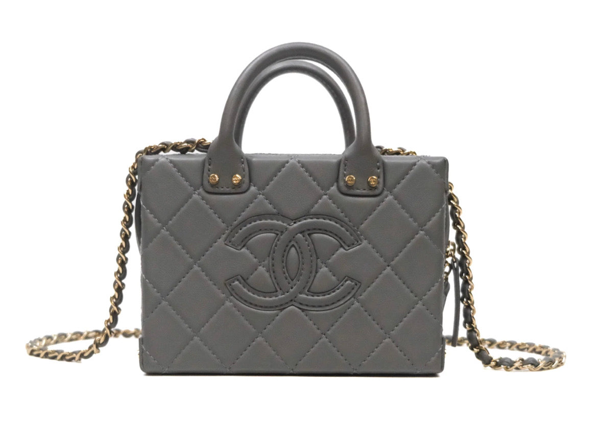 Chanel CC Vault Vanity Handle Case In Grey Calfskin Bag Gold Hardware Chanel