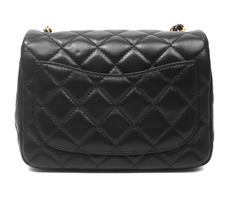 Chanel Pearl Crush Mini Square Quilted Black Lambskin Aged Gold Hardware