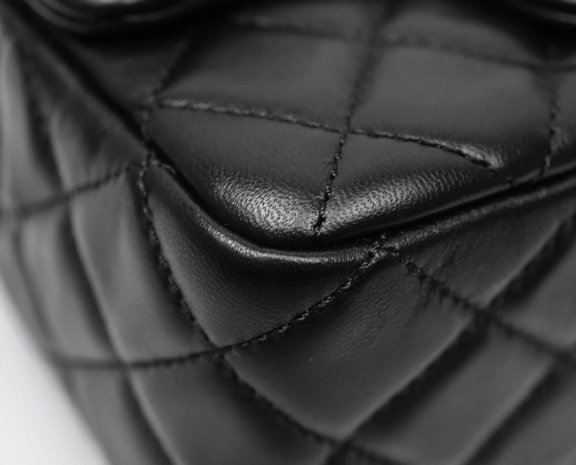 Chanel Pearl Crush Mini Square Quilted Black Lambskin Aged Gold Hardware