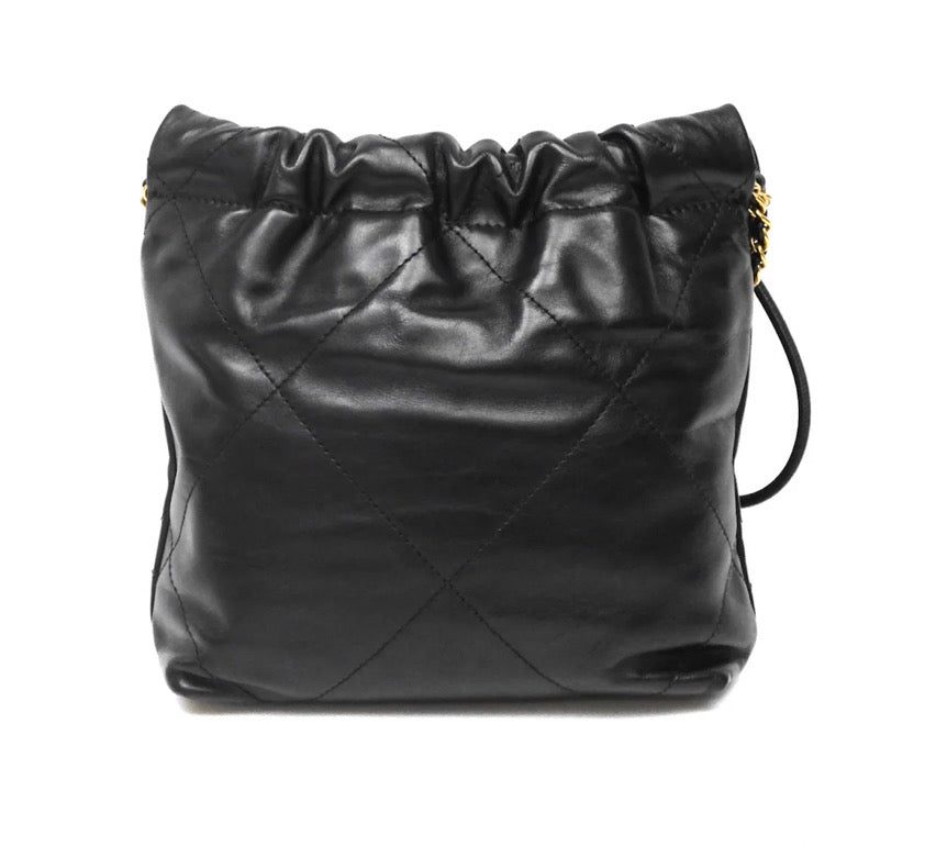 Chanel 22 Mini Bag Black Crumpled Calfskin Aged Gold Hardware 2023