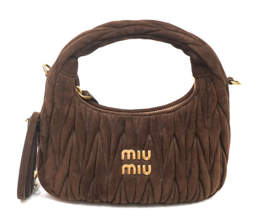 Miu Miu Wander Matelassé Hobo Bag Brown Suede