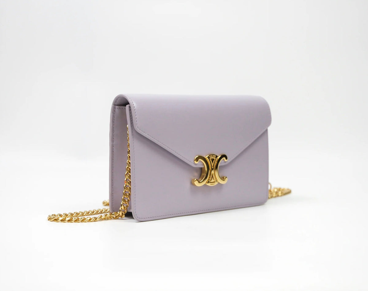 Celine margo wallet on chain in purple lavender shiny calfskin