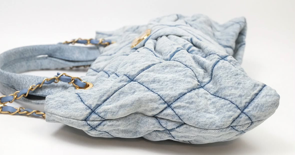Chanel Washed Denim Quilted Bow Bag Aged Gold Hardware