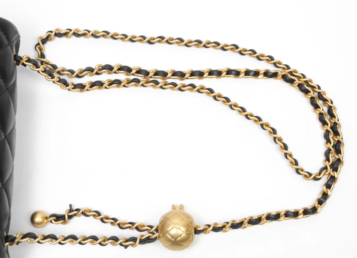 Chanel Pearl Crush Mini Square Quilted Black Lambskin Aged Gold Hardware
