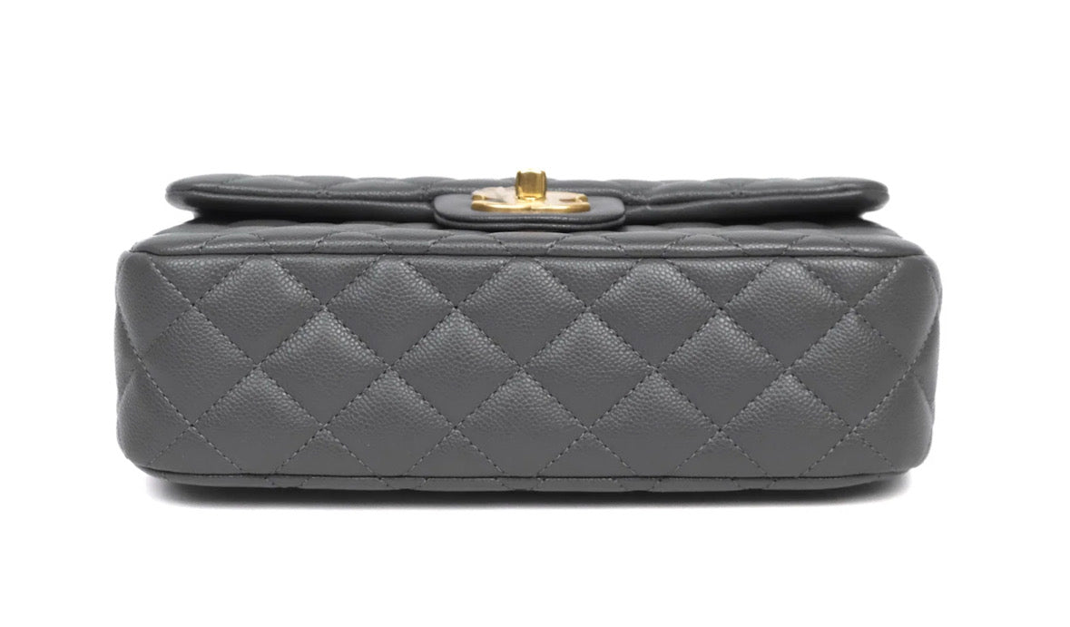 Chanel Quilted CC Top Handle Flap Bag Grey Caviar Aged Gold Hardware Chanel
