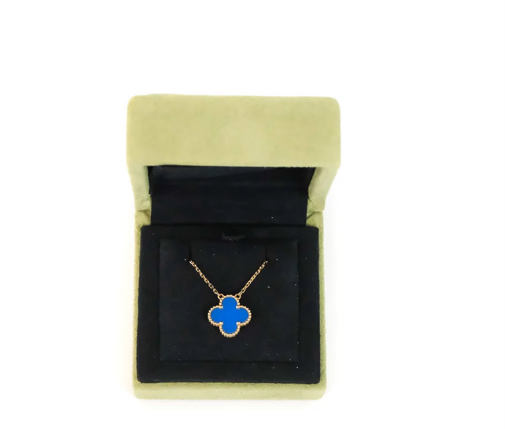 Van Cleef & Arpels Vintage Alhambra Pendant Necklace Blue Agate 18K Yellow Gold