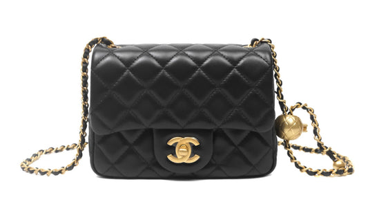 Chanel Pearl Crush Mini Square Quilted Black Lambskin Aged Gold Hardware