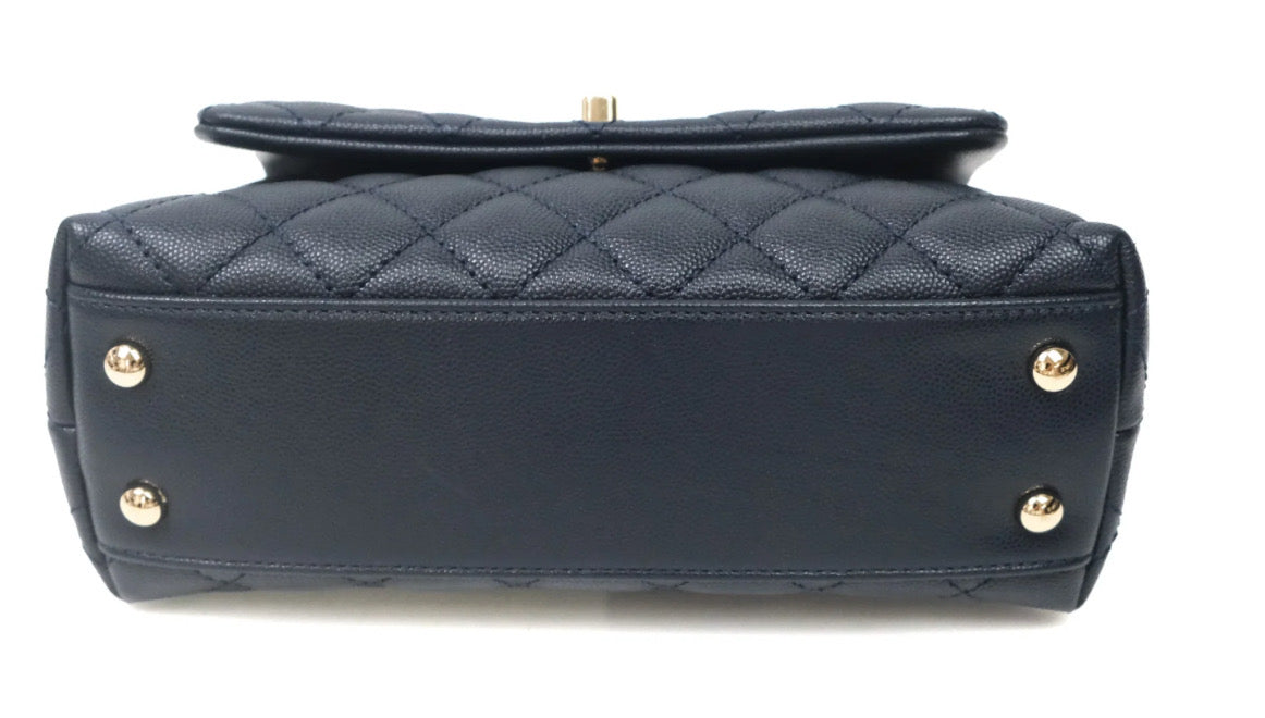 Chanel Small Coco Handle Quilted Navy Blue Caviar Gold Hardware 2021 (30 series)