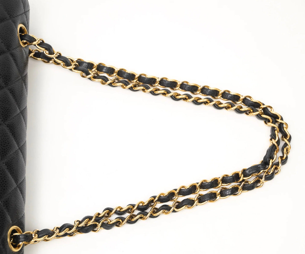 Chanel Classic M/L Medium Flap Quilted Black Caviar Gold Hardware 2017-2018