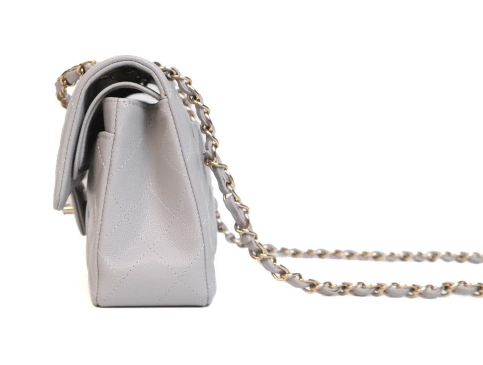 Chanel Small Classic Flap Quilted Grey Caviar Gold Hardware 2021