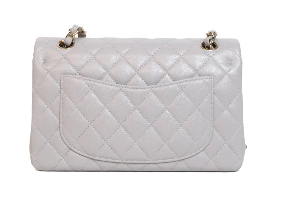 Chanel Small Classic Flap Quilted Grey Caviar Gold Hardware 2021