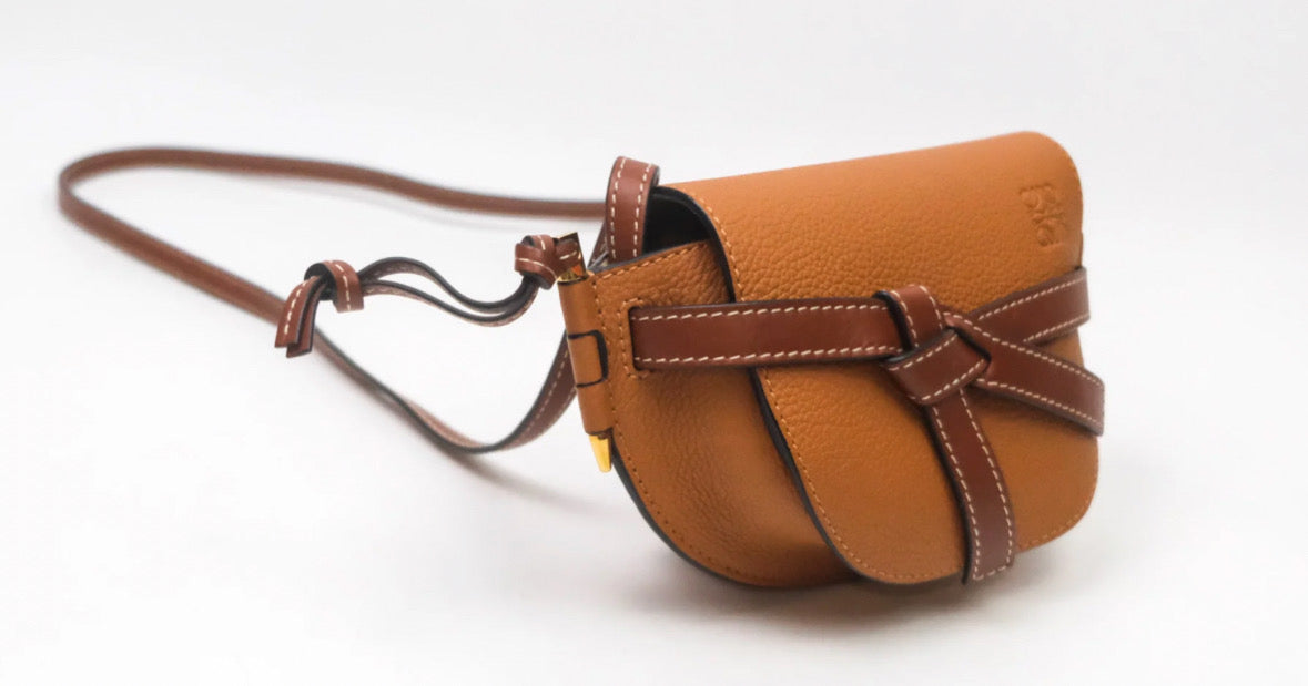Loewe Gate Mini Bag In Light Caramel/Pecan Grained Calfskin