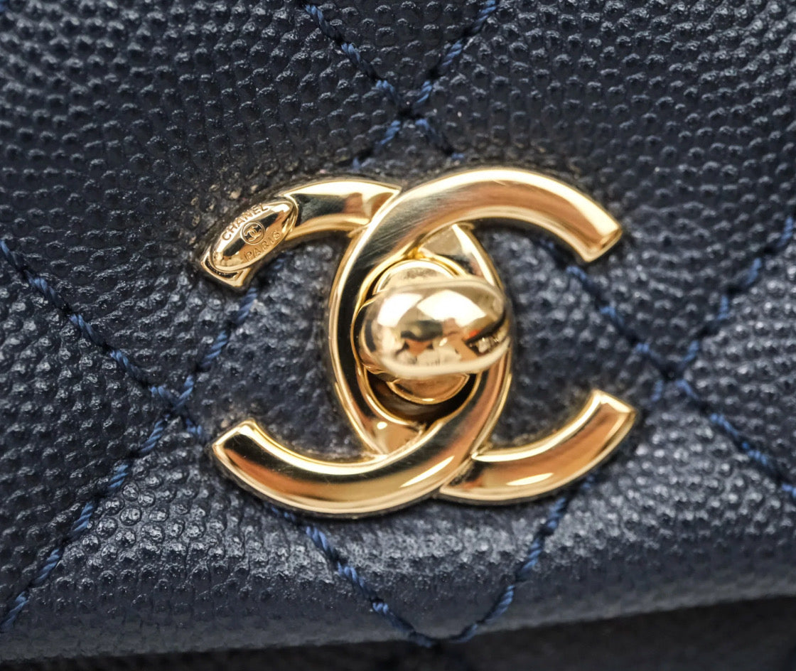 Chanel Small Coco Handle Quilted Navy Blue Caviar Gold Hardware 2021 (30 series)