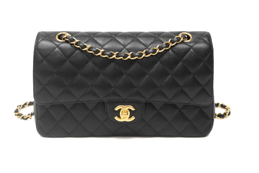 Chanel Classic M/L Medium Flap Quilted Black Caviar Gold Hardware 2017-2018