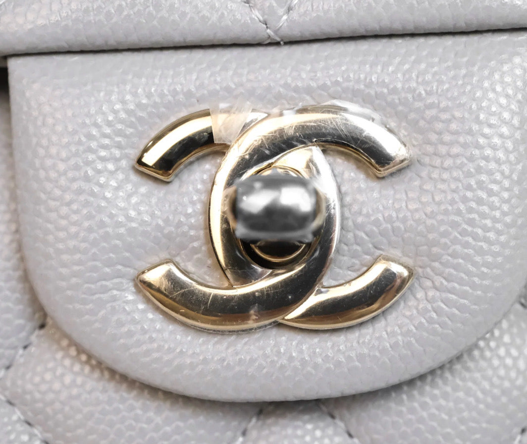 Chanel Small Classic Flap Quilted Grey Caviar Gold Hardware 2021