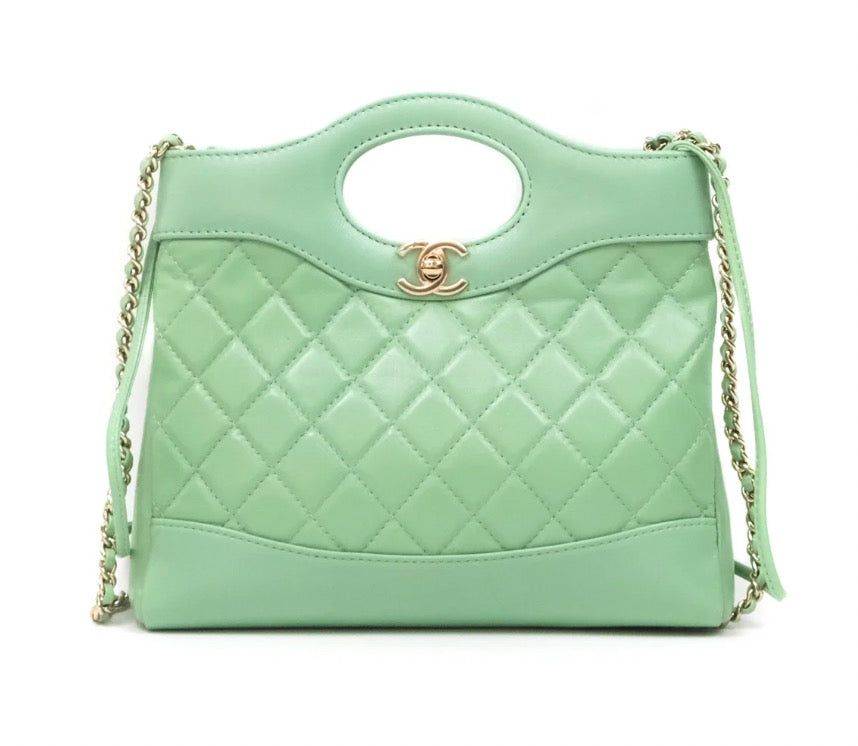 Chanel Mini 31 Green Shiny Lambskin Gold Hardware