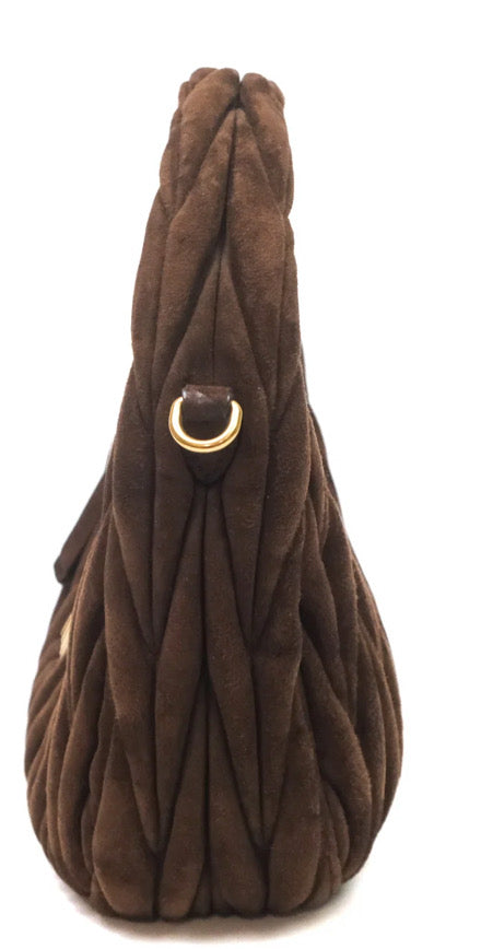 Miu Miu Wander Matelassé Hobo Bag Brown Suede