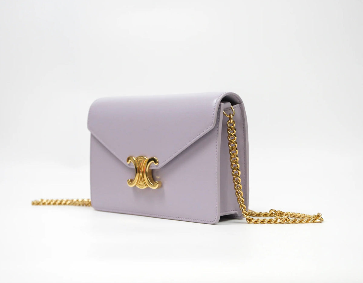 Celine margo wallet on chain in purple lavender shiny calfskin