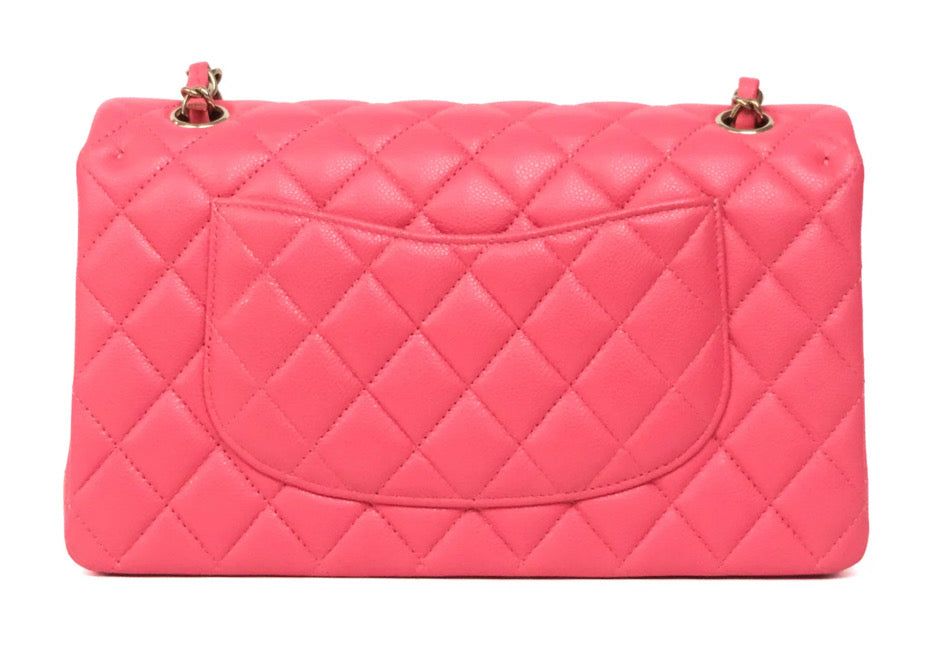 Chanel Classic M/L Medium Flap Quilted Hot Pink Caviar Gold Hardware