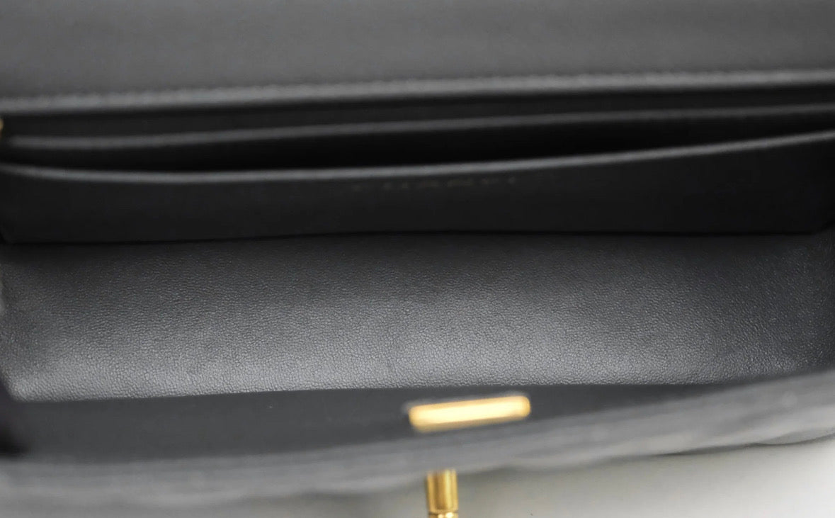 Chanel Quilted CC Top Handle Flap Bag Grey Caviar Aged Gold Hardware Chanel