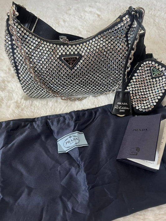 Prada Black Re-Edition Crystal Embellished