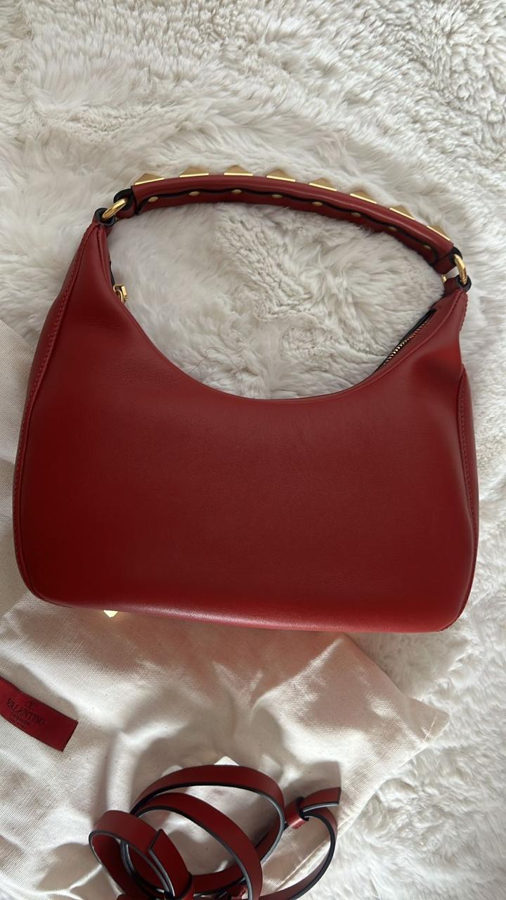 Valentino Stud Sign Leather Hobo Bag