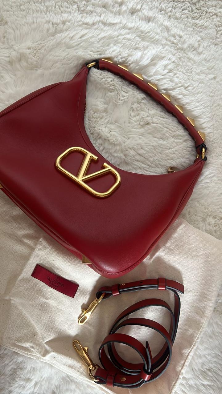 Valentino Stud Sign Leather Hobo Bag